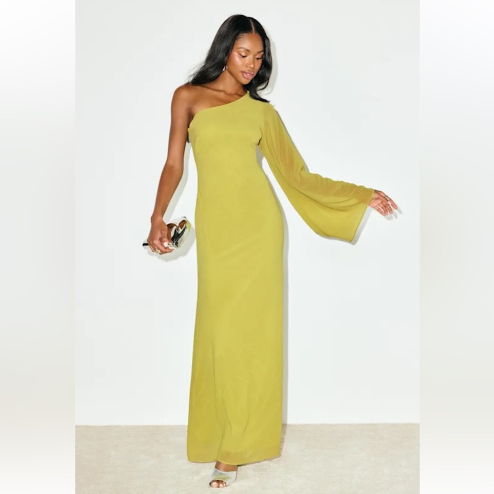 Lulus Elizabeth lime green One-Shoulder maxi Dress size M New #3G